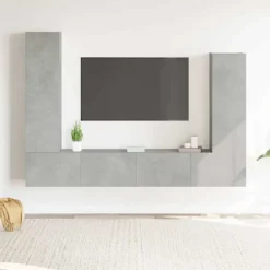 TV-møbel - Eksklusivt hjem - Betongrå - Ingeniørtræ - Væghængt design Betonggrå