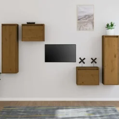 TV-møbel - Eksklusivt hjem - 4 dele - Honningbrun - Massivt fyrretræ honungsbrunt