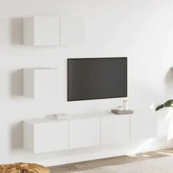 TV-møbel - Eksklusivt hjem - Hvid - Ingeniørtræ - Væghængt design, stor opbevaring Vit