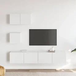 TV-møbel - Eksklusivt hjem - Hvid - Ingeniørtræ - Væghængt design, stor opbevaring Vit
