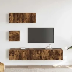 TV-møbel - Eksklusivt hjem - Røget eg - Fugtbestandigt ingeniørtræ - Væghængt design, stor opbevaring Rökt ek