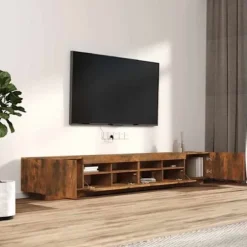 TV-møbel - Eksklusivt hjem - Røget eg - RGB LED-lys - Stort opbevaring Rökt ek