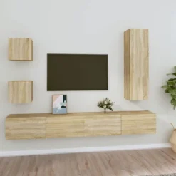 TV-møbel - Eksklusivt hjem - Sonoma eg - Væghængt design - Sæt med 5 dele, stor opbevaring Sonoma ek