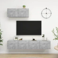 TV-møbel - Eksklusivt hjem - Betongrå - Ingeniørtræ - Sæt med 3 dele 80 x 30 x 30 cm Betonggrå