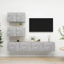 TV-møbel - Eksklusivt hjem - Betongrå - Ingeniørtræ - Stor opbevaring Betonggrå
