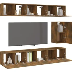 TV-møbel - Eksklusivt hjem - Røget eg - Væghængt design - Stort opbevaringsrum Rökt ek