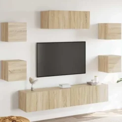 TV-møbel - Eksklusivt hjem - Sonoma eg - 7 dele - Væghængt design Sonoma ek