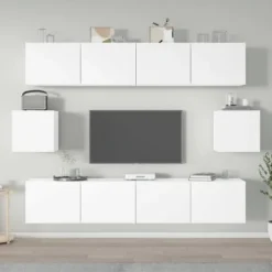 TV-møbel - Eksklusivt hjem - Hvid - Ingeniørtræ - Vægsæt 6 stk. Vit