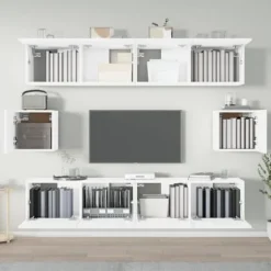 TV-møbel - Eksklusivt hjem - Hvid - Ingeniørtræ - Vægsæt 6 stk. Vit