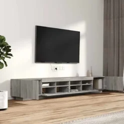 TV-møbel - Eksklusivt hjem - Sæt 3 stk Sonoma grå - RGB LED - Ingeniørtræ, stor opbevaring Sonoma grå