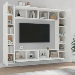 TV-møbel - Eksklusivt hjem (sæt 8 stk) - Hvid - Væghængt design - Fugtbestandigt ingeniørtræ Vit