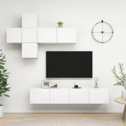 TV-møbel - Eksklusivt Hus - Mat Hvid - Ingeniørtræ - Hængende - 7 dele Matt vit