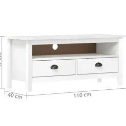 TV-møbel - Hill-serien - Mat hvid - Massiv fyr - 2 skuffer + 1 rum Matt vit