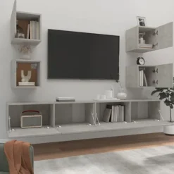 TV-møbel - Maison Exclusive (sæt 6 stk) - Betongrå - Ingeniørtræ - Væghængt design, stor opbevaring Betonggrå