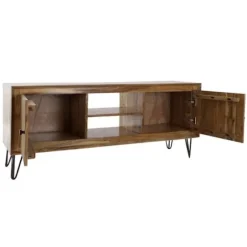 TV-møbel - Moderne - Akacietræ - 145 cm - 2 opbevaringsdøre Mörkbrun med svarta inslag