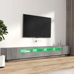 TV-møbel - Sæt 3 stk - Sonoma grå - RGB LED - Ingeniørtræ Sonoma grå