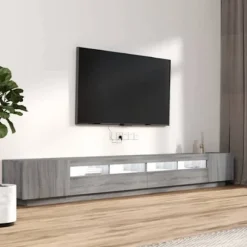 TV-møbel - Sæt 3 stk - Sonoma grå - RGB LED - Ingeniørtræ Sonoma grå