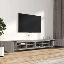 TV-møbel - Sæt 3 stk - Sonoma grå - RGB LED - Ingeniørtræ Sonoma grå