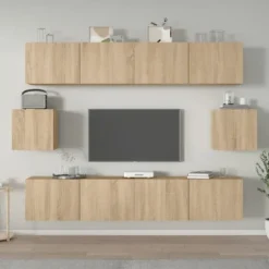 TV-møbel - Sæt 6 stk. Maison Exclusive - Sonoma eg - Ingeniørtræ - Vægbeslag Sonoma ek