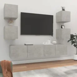 TV-møbel - Sæt 6 stk. Maison Exclusive - Betongrå - Væghængt design - Ingeniørtræ Betonggrå