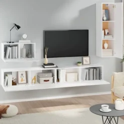 TV-møbel - Sæt 4 stk. Maison Exclusive - Hvid - Ingeniørtræ - Vægbeslag, stor opbevaring Vit