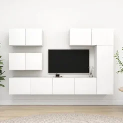 TV-møbel - Sæt af TV-møbler 6 stk - Mat hvid - Ingeniørtræ - Moderne design Matt vit