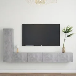 TV-møbel - Sæt med 3 dele - Betongrå - Ingeniørtræ - Stort opbevaringsrum Betonggrå