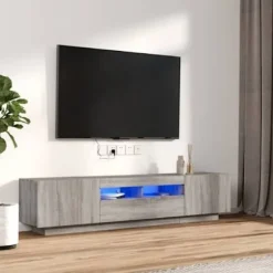 TV-møbel - Sæt med 2 stk - Sonoma grå - Indbyggede RGB LED - Stor opbevaring Sonoma grå