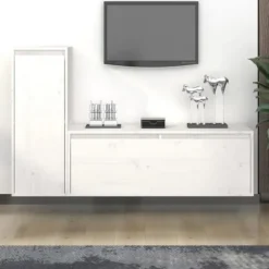 TV-møbel - TV-møbler 2 stk - Massivt fyrretræ - Hvid - 100x30x35 / 30x30x80 cm Vit