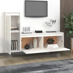 TV-møbel - TV-møbler 2 stk - Massivt fyrretræ - Hvid - 100x30x35 / 30x30x80 cm Vit