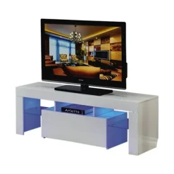 TV-møbel LED "Borda" - 130 x 34 x 45 cm - Hvid højglans Vit
