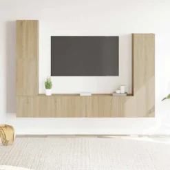 TV-møbel sæt - Eksklusiv bolig - Sonoma eg - Vægdesign - Fugtbestandigt ingeniørtræ Sonoma ek