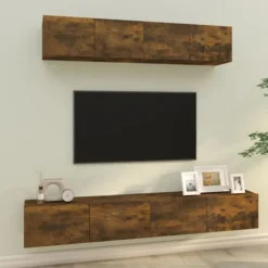 TV-møbel sæt - Eksklusivt hus - Røget eg - Væghængt design - Fugtbestandigt ingeniørtræ Rökt ek