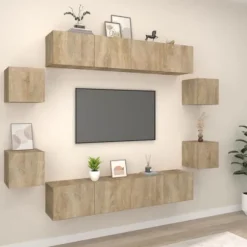 TV-møbel sæt - Eksklusivt hus - Sonoma eg - Ingeniørtræ - Vægbaseret design sonoma ek