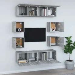 TV-møbel sæt - Maison Exclusive - 8 stk Sonoma grå - Væghængt design - Ingeniørtræ sonoma grå