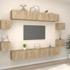 TV-møbel sæt 8 stk - Maison Exclusive - Sonoma eg - Væghængt design - Ingeniørtræ Sonoma ek