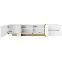 TV-skab 190 cm hvid/guld med træstruktur, 3 døre & 2 skuffer, elegant medieskab Gold+White