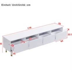 TV-skab 178 cm hvidt, minimalistisk med 4 skuffer & akryl - Stor opbevaringsplads lavet af MDF White