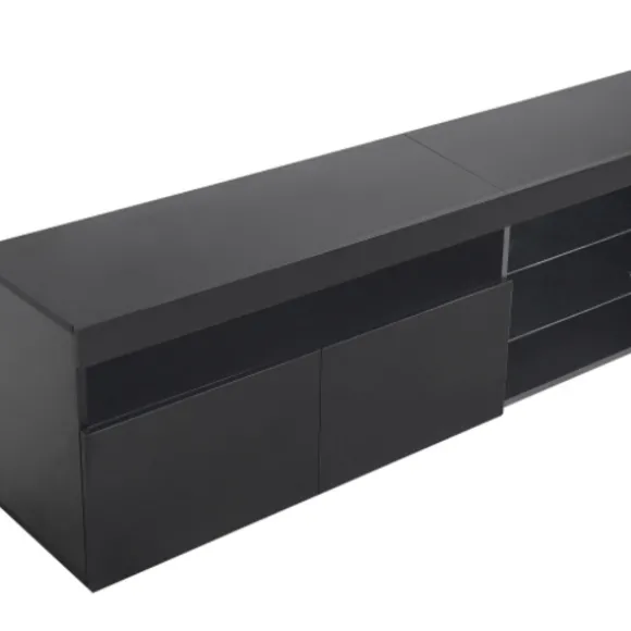 TV-skab 180 cm sort med LED-belysning, lyst panel & opbevaring til stuen Black