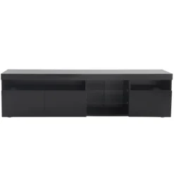 TV-skab 180 cm sort med LED-belysning, lyst panel & opbevaring til stuen Black