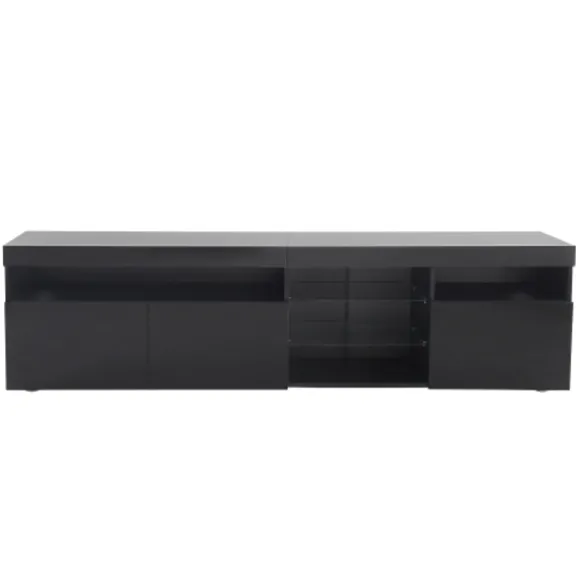TV-skab 180 cm sort med LED-belysning, lyst panel & opbevaring til stuen Black
