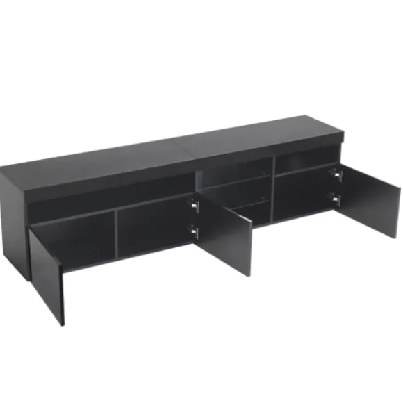 TV-skab 180 cm sort med LED-belysning, lyst panel & opbevaring til stuen Black