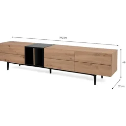 TV-skab med 3 klapper - Eg og sort indretning - L 195 x D 37 x H 48 cm - NOLA hantverkare ek / svart