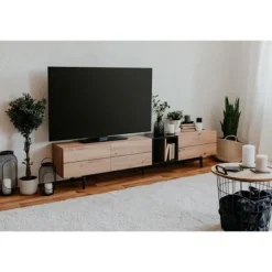 TV-skab med 3 klapper - Eg og sort indretning - L 195 x D 37 x H 48 cm - NOLA hantverkare ek / svart