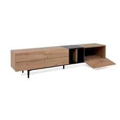 TV-skab med 3 klapper - Eg og sort indretning - L 195 x D 37 x H 48 cm - NOLA hantverkare ek / svart