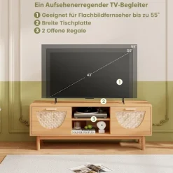 Tv-skab med 2 skuffer og åbne hylder til tv'er op til 55 tommer tv-lowboard tv-skab