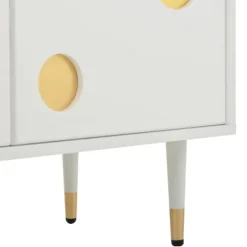 TV-skab med gitterstruktur, skjulte håndtag og gulddetaljer | 2 døre massivt træ | Mid-Century design stuemøbel White