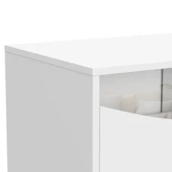 TV-skab med LED-belysning, 180x40x50 cm, lavt skænk med glasfront og guldfødder, opbevaringsplads, hvid White
