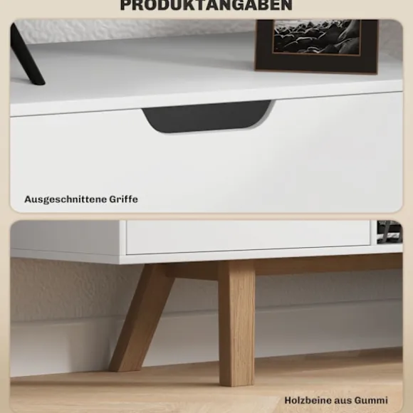 TV-skab, TV-stander til fjernsyn op til 65 tommer, lowboard med 2 skabe og 2 hylder, TV-skab til stue, 150 x 39 x 50 cm hvid