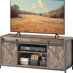 Tv-skab, tv-stander til fjernsyn op til 60 tommer, lowboard med 2 skabe og 2 hylder, tv-møbel til stue, 120 x 40 x 54 cm brun